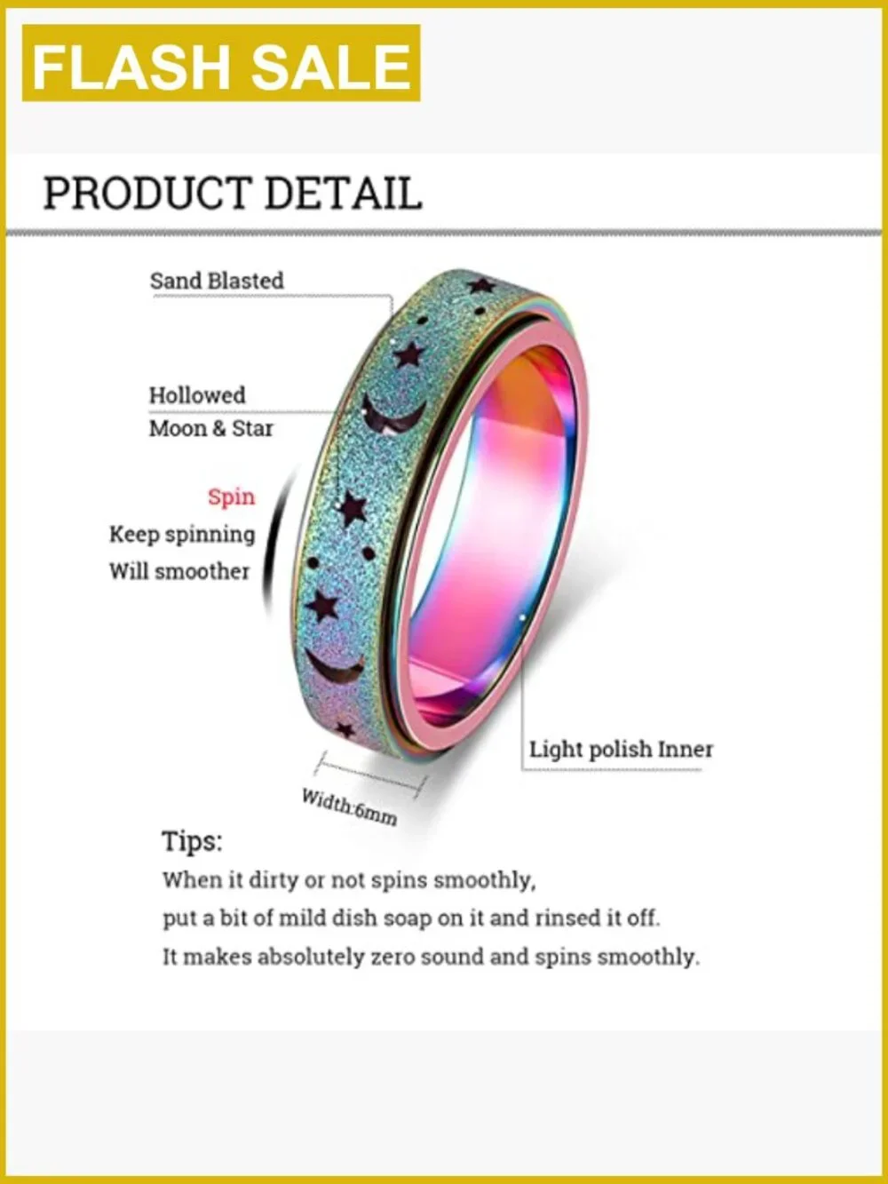 Titanium Spinner Ring for Stress Relief, 6MM Band